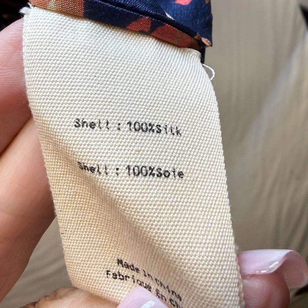 L'AGENCE Jane Silk Cami Tank Top Navy Blue Orange Wheat Floral Print Medium